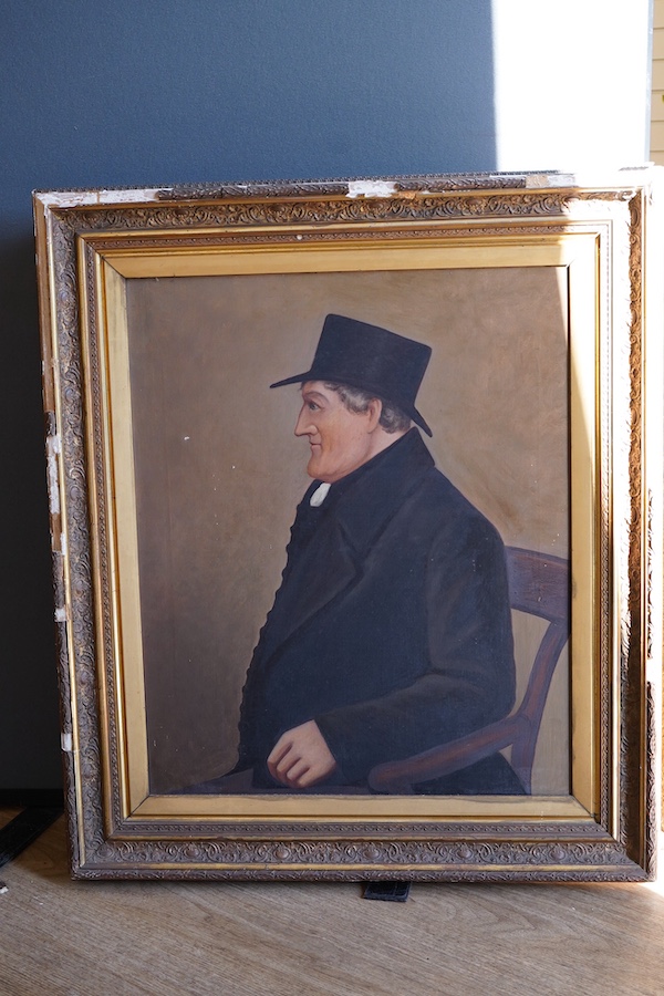 19th Century, Naïve school, Portraits of a lady and gentleman, pair of oils on board, 59 x 49cm